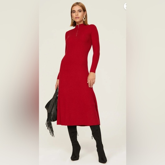 Jason Wu Red Quarter Zip Long Sleeve Dress - Picture 2 of 11